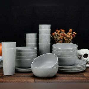 Mainstays 30-Piece Plastic Etched Ghost Dinnerware Set, Grey